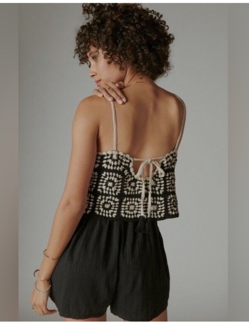 Lucky Brand Crochet Romper in Black and White - Picture 2 of 2